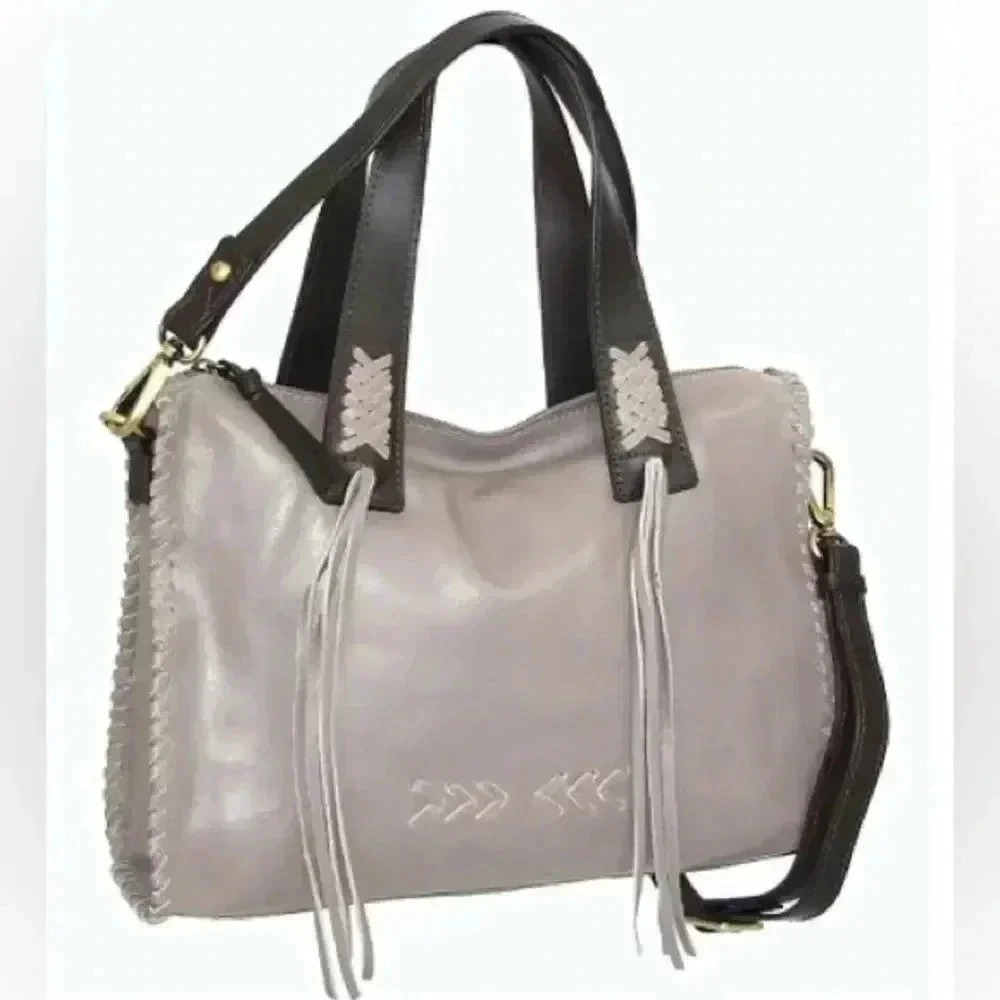 Nino Bossi Fringe Stone Candace Leather Satchel Handbag